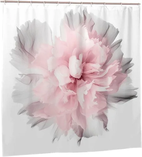 Vista 7 de YLATY2877 - Cortina de ducha abstracta de flores para baño, juego de cortina de ducha bohemia floral roja y rosa, tela transparente, moderna