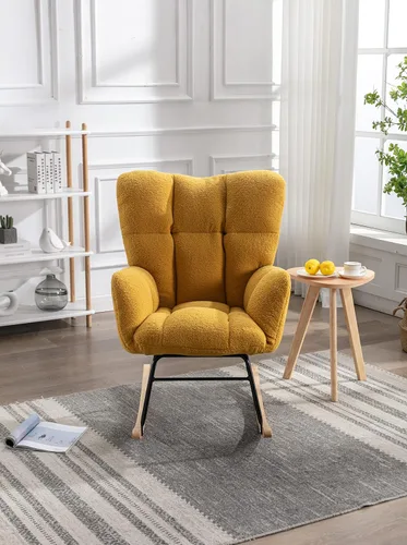 Vista 5 de 050 - Silla mecedora de tela de peluche para sala de estar interior, color amarillo