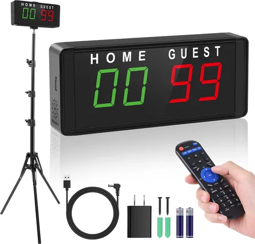 Vista 9 de Samshow LED Electronic Scoreboard Digital Score Keeper with Remote & Tripod, Basketball Scoreboard with Shot Clock & Timer & 12/24h Real Time for