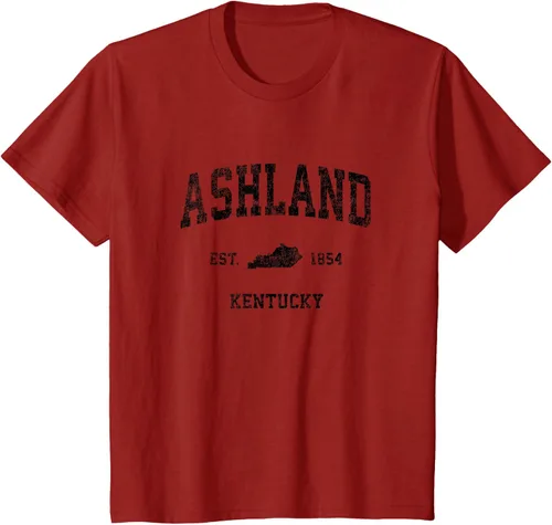 Vista 79 de Ashland Kentucky KY Vintage Sports Design Camiseta de impresión negra Asfalto