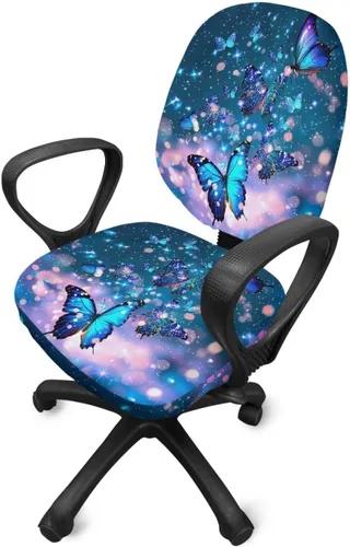 Vista 3 de Funda para silla de oficina con diseño de mariposa de 2 piezas, fundas para silla de juegos, bonitas fundas transpirables para silla de escritorio