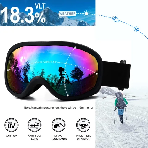 Vista 2 de AVV OTG – Gafas de esquí para hombres y mujeres con lente de doble capa antivaho, UV400, gafas de nieve para snowboard, moto de nieve y patinaje