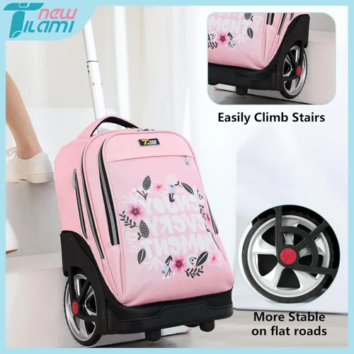 Vista 8 de NEW TILAMI Mochila con ruedas de 19 pulgadas con bolsa de almuerzo para niñas y niños, mochila para laptop con ruedas, bolsa de mano duradera