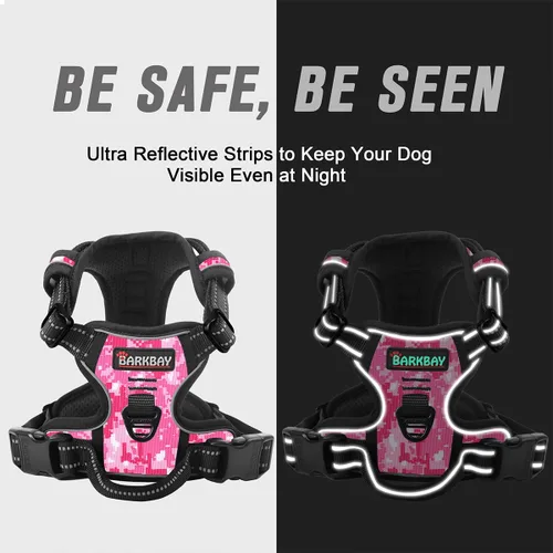 Vista 235 de BARKBAY - Arnés para perro sin tirones con clip frontal, material resistente y reflectante, asa de fácil control para pasear perros grandes