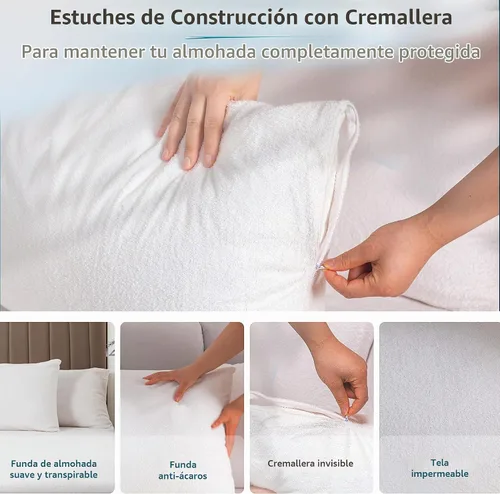Vista 6 de Juego de 2 protectores de almohada impermeables de alta calidad, tamaño estándar de 20 x 28 pulgadas, funda de almohada con cremallera hecha