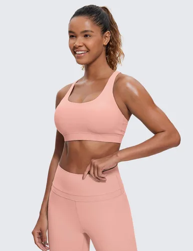 Vista 2 de CRZ YOGA - Brasier deportivo con tirantes delgados para mujer, brasier con relleno y espalda cruzada para yoga