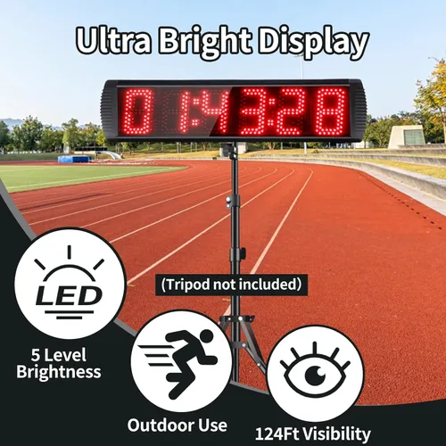 Vista 4 de Temporizador LED de carrera de 5 pulgadas y 6 dígitos, temporizador de gimnasio para eventos de carrera para cuenta regresiva/cuenta arriba, 12/24