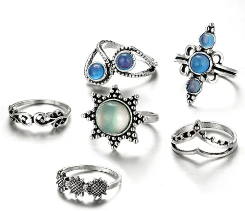 Vista 4 de Missgrace Anillos apilables bohemios para nudillos para mujeres, adolescentes y niñas, estilo bohemio, vintage, geométrico, cristal, 11