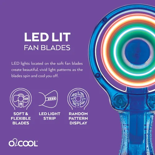 Vista 10 de O2COOL Ventilador de nebulización de mano LED Deluxe con batería Raspberry