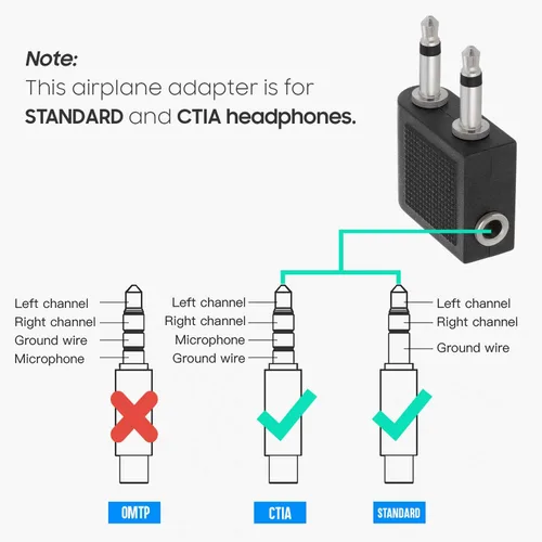 Vista 5 de Cmple - [Paquete de 10] Adaptador de audio para avión dual de 0.138 in macho a 0.138 in hembra, adaptador de audio estéreo para auriculares de vuelo