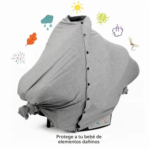 Vista 4 de Funda de lactancia para lactancia materna - Multiuso - Manta de lactancia - Estilo poncho con botones - Toldo elástico para asiento de automóvil
