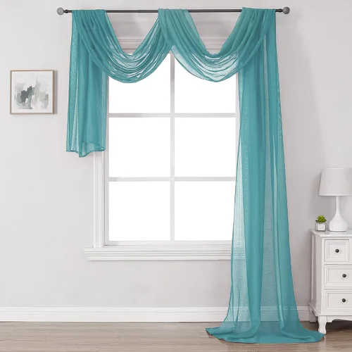 Vista 27 de Bufanda transparente para ventana de 144 pulgadas de largo, color azul bebé, perfecta como bufandas de cenefa, así como toldo de cama o decoración