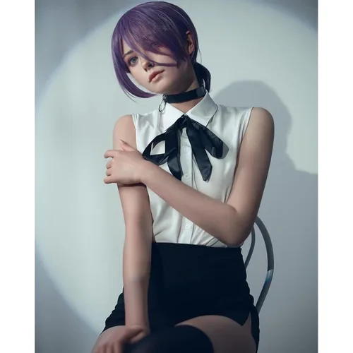 Vista 2 de Probeauty Peluca de cosplay púrpura para mujeres y niñas, peluca corta de anime púrpura con flequillo + gorra de peluca para fiesta de disfraces