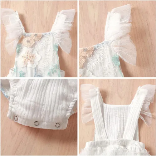 Vista 12 de IDOPIP Conjunto de ropa de 1er cumpleaños para niñas con estampado floral, estilo bohemio, con encaje, tutú y diadema de princesa