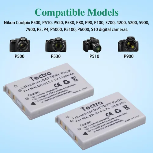 Vista 2 de Tectra 3 baterías EN-EL5 ENEL5 + cargador LED de 3 ranuras para Nikon Coolpix P530, P510, P500, P520, P3, P4, P90, P80, P100, P5000, P6000, S10