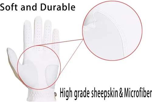 Vista 3 de Guantes de golf para hombre, cuero sintético de alta calidad, agarre estable, paquete de dos