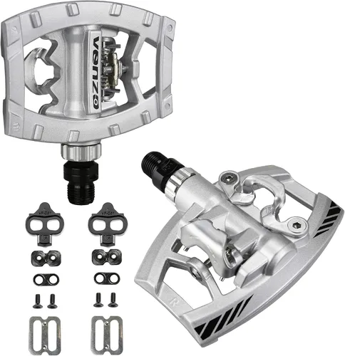Vista 4 de Venzo Plataforma de doble función multiusos compatible con Shimano SPD bicicleta de montaña con pedales sellados sin clipless – plataforma dual