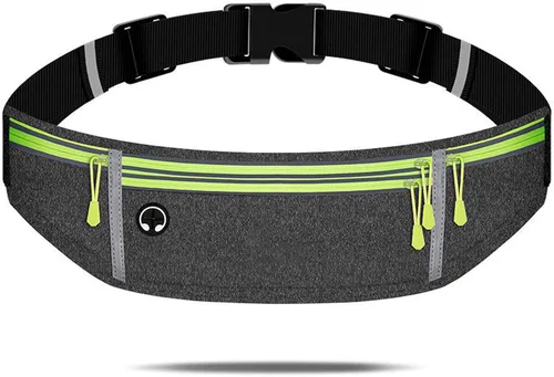 Vista 8 de Riñonera deportiva con correa ajustable para correr, senderismo, viajes, deportes al aire libre (negro, 4 bolsillos)