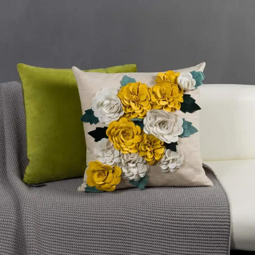 Vista 5 de KINGROSE - Funda de almohada con diseño de flores 3D, 18 x 18 pulgadas, color amarillo y blanco Funda de almohada decorativa para el hogar, funda