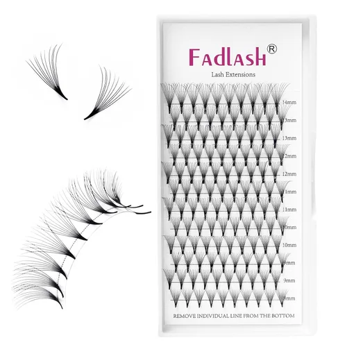 Vista 27 de FADLASH Extensiones de pestañas postizas en abanico con base puntiaguda 10D, extensiones de pestañas postizas de tallo medio, extensiones