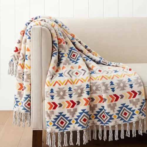 Vista 16 de CASAAGUSTO Manta Boho - Mantas Decorativas Beige y Gris con Borla, Manta Bohemia de Franela Estampada para Silla, Cama, Sofá, Sillón