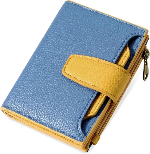 Vista 27 de Airkit Cartera para mujer, pequeña cartera de cuero para mujer, plegable, compacta, con bloqueo RFID, tarjetero de crédito, mini bolso de viaje