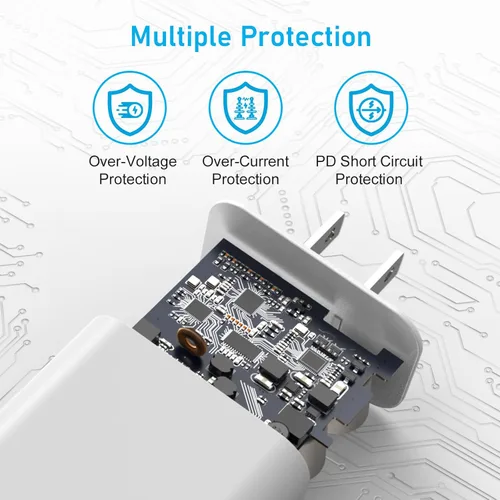 Vista 3 de Cargador de teléfono, adaptador de cargador rápido de pared PD USB C de 20 W con cable de carga súper rápido de 6 pies (A5)