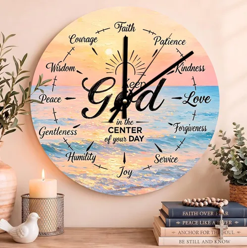 Vista 88 de Reloj de pared con versículo bíblico, con cita religiosa, reloj de madera, texto inspirador cristiano, reloj de madera rústico personalizado