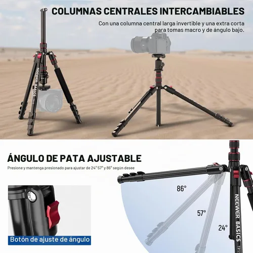 Vista 4 de NEEWER Basics - Trípode para cámara, 71 pulgadas, de aluminio, resistente, portátil, para viajes, DSLR, soporte para teléfono celular con cabeza
