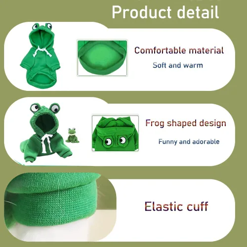Vista 3 de ANIAC Ropa divertida para mascotas para perros pequeños, gatos, hembras, machos, cachorros, sudadera cálida con capucha para perros, abrigo con Verde