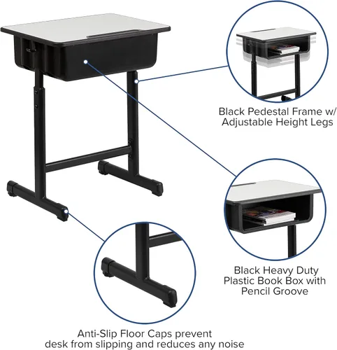 Vista 5 de Flash Furniture Billie - Escritorio para estudiantes de frente abierto para aulas o aprendizaje remoto, escritorio escolar de ajuste de altura