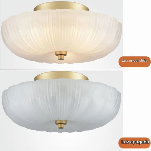 Vista 7 de DIRYZON Lámpara de techo semiempotrada de 12 pulgadas, luces de techo modernas, lámpara de techo de latón de 3 luces con vidrio esmerilado