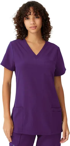 Vista 33 de floralhue Uniformes médicos para mujeres, blusas de uniforme médico suaves con cuello en V, uniforme médico elástico con 4 bolsillos, transpirable