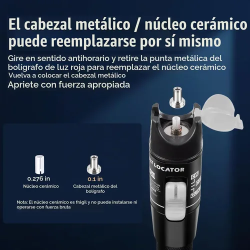 Vista 6 de VFL Localizador visual de fallas, medidor de probador de cable de fibra óptica de 49.7-62.1 mi con conector universal de 0.098 in FC macho a LC