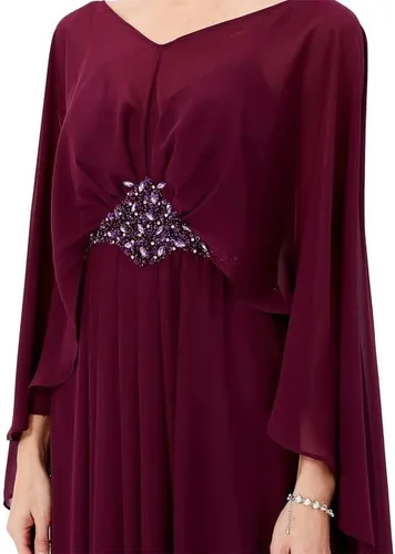 Vista 3 de Vestidos de madre de la novia de talla grande para boda, cuello en V, vestidos formales de noche para madre del novio con capa