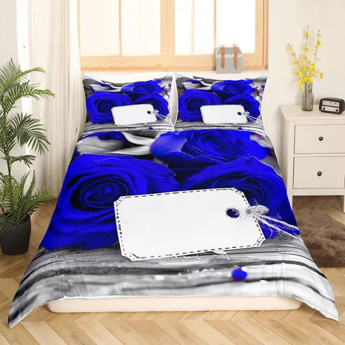 Vista 14 de Juego de funda de edredón de rosa roja, tamaño matrimonial, juego de ropa de cama floral color rojo degradado y negro para niñas, mujeres, niños