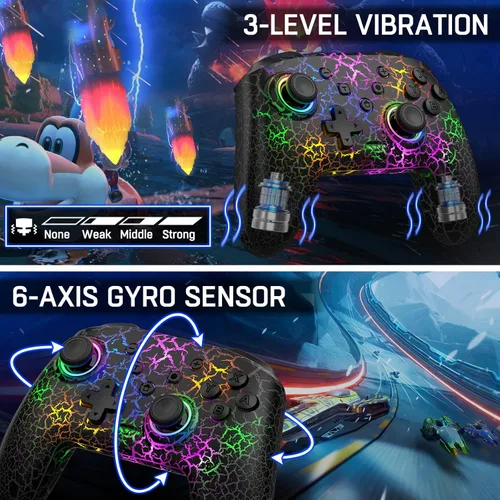 Vista 6 de Controladores inalámbricos Switch Pro compatibles con Nintendo SwitchLiteOLED, multiplataforma PCiOSAndroid, controlador de interruptor con 9