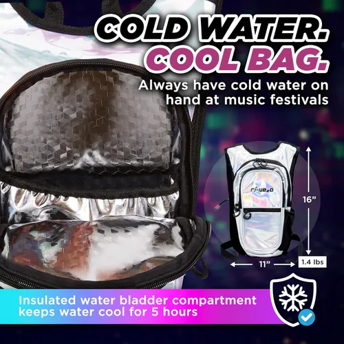 Vista 3 de Mochila de Hidratación Rave – Paquete de Hidratación Antirrobo para Festivales con Bolsa de 1.5L de TPU a Prueba de Fugas – Paquete de Agua Delgado
