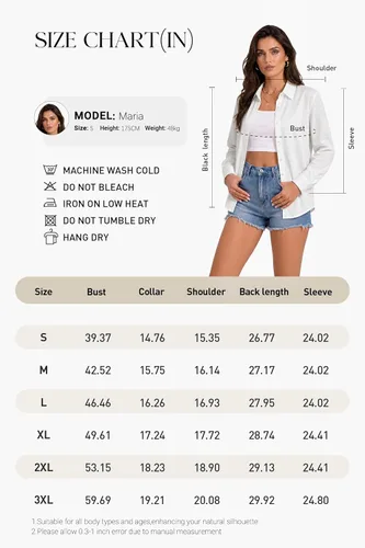 Vista 6 de Blusas de negocios para mujer, de manga larga, sin arrugas, con botones, ajuste clásico, cuello para el trabajo y la oficina