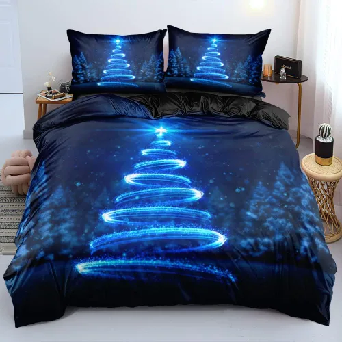 Vista 9 de Juego de funda de edredón de Navidad 3D, fundas de edredón y fundas de almohada con patrón de lazo rojo, juegos de ropa de cama de color pulido