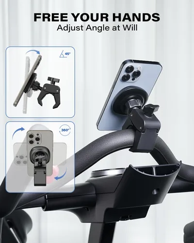 Vista 3 de OQTIQ Soporte para teléfono para bicicleta de ejercicio Peloton, abrazadera resistente y soporte magnético fuerte de 17 N54 para cinta de correr