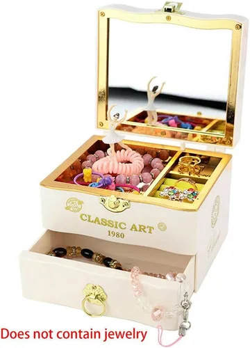 Vista 5 de Joyero musical con caja de música de bailarina giratoria clásica collar anillo organizador de almacenamiento con espejo para mujeres y niñas regalos