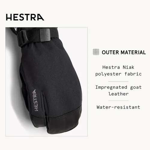Vista 3 de Hestra Guante Unisex Powder Gauntlet de 3 Dedos, Aislado, Guantes de Cuero Resistentes al Viento para Esquí Alpino y Uso Diario para Hombres