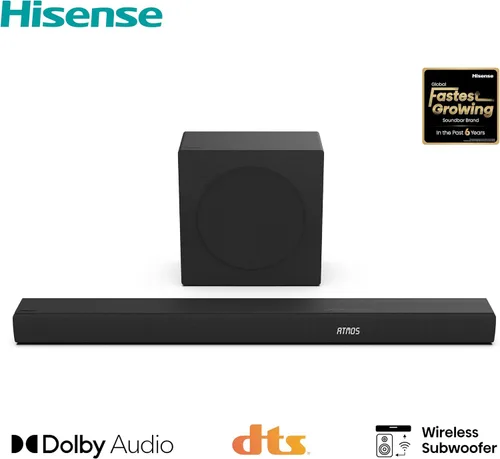 Vista 14 de Hisense AX3100Q Barra de sonido de 3.1 canales con subwoofer inalámbrico, Dolby Atmos, DTS:X, canal central, control de aplicación y control remoto