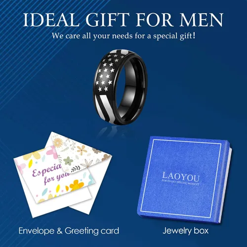 Vista 38 de LAOYOU Anillo giratorio para hombre para alivio de la ansiedad 0.315 in de acero inoxidable negro anillo de ansiedad con incrustaciones de cadena
