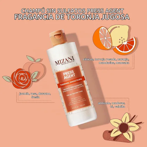 Vista 4 de Mizani Press Agent Champú sin sulfato Hidrata el cabello para peinar con calor, soplar y prensa de seda Sella el cabello de la humedad