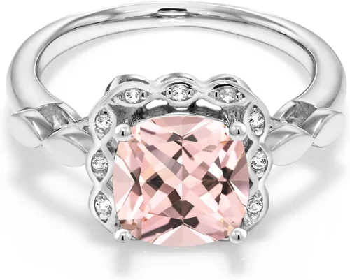 Vista 4 de Gem Stone King Anillo de compromiso de plata de ley 925 de 0.315 in con piedra natal y zafiro blanco creado Anillo de compromiso de boda