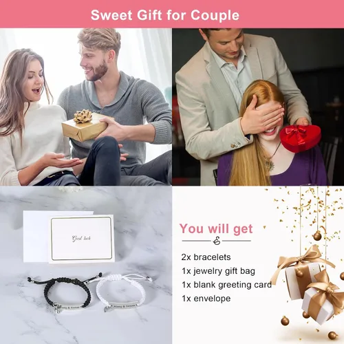 Vista 2 de Pulseras de pareja a juego para novio y novia, pulsera de amistad y relación para mejores amigos, pulseras ajustables de estiramiento de joyería