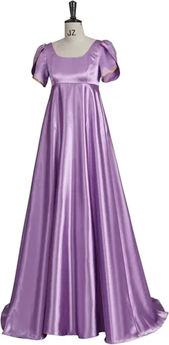 Vista 5 de Vestido medieval de fiesta de té de regencia para mujer, cintura imperio, manga pétalo, vestidos renacentistas, guantes, vestidos retro, disfraces