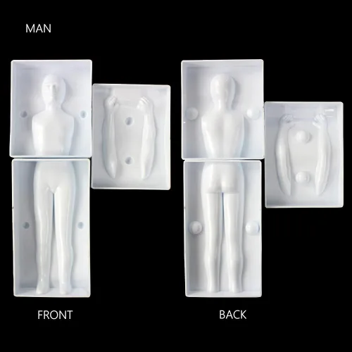 Vista 3 de Juego de 3 moldes de plástico para fondant humano 3D, hombre, mujer, niños, muñeca, cuerpo, brazo, pierna, polímero, plantillas de bricolaje